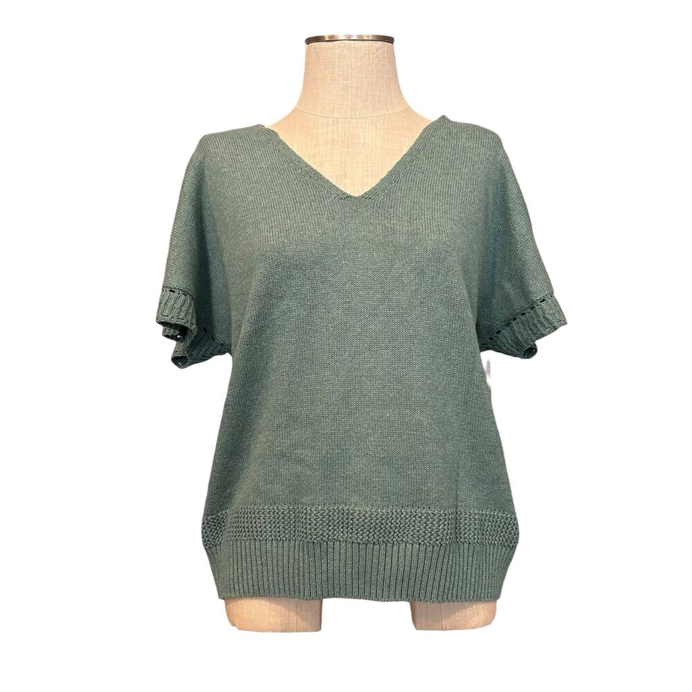 Joie Sage Green Cotton Knit V Neck Sweater Top EUC M
